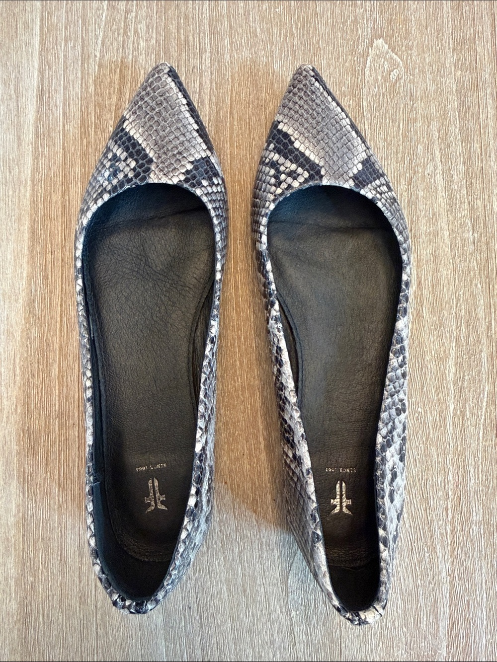 Frye Snake-Print Pointed Toe Flats